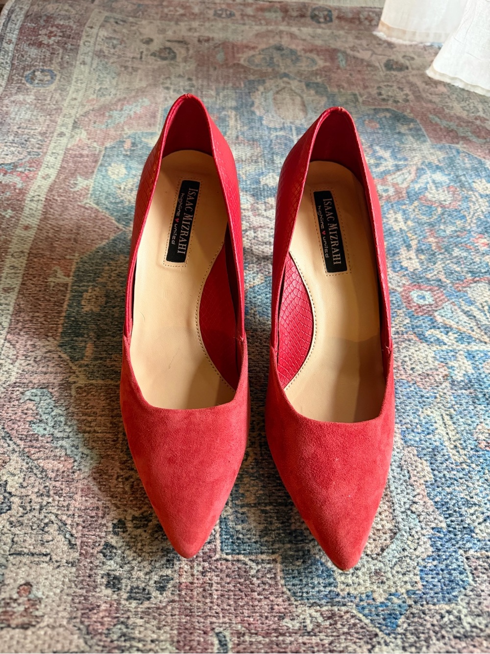 Isaac Mizrahi Suede Pointed-Toe Pumps in Vibrant Red